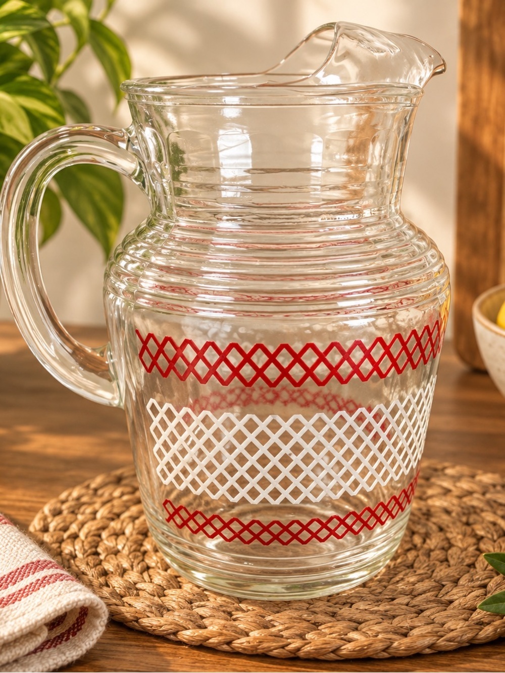 Glass Pitcher – Red Diamond Pattern